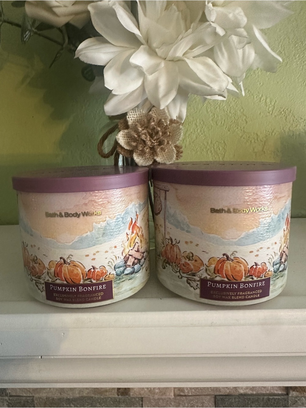 Bath & Body Works Pumpkin Bonfire 3-Wick Candle Bundle X2